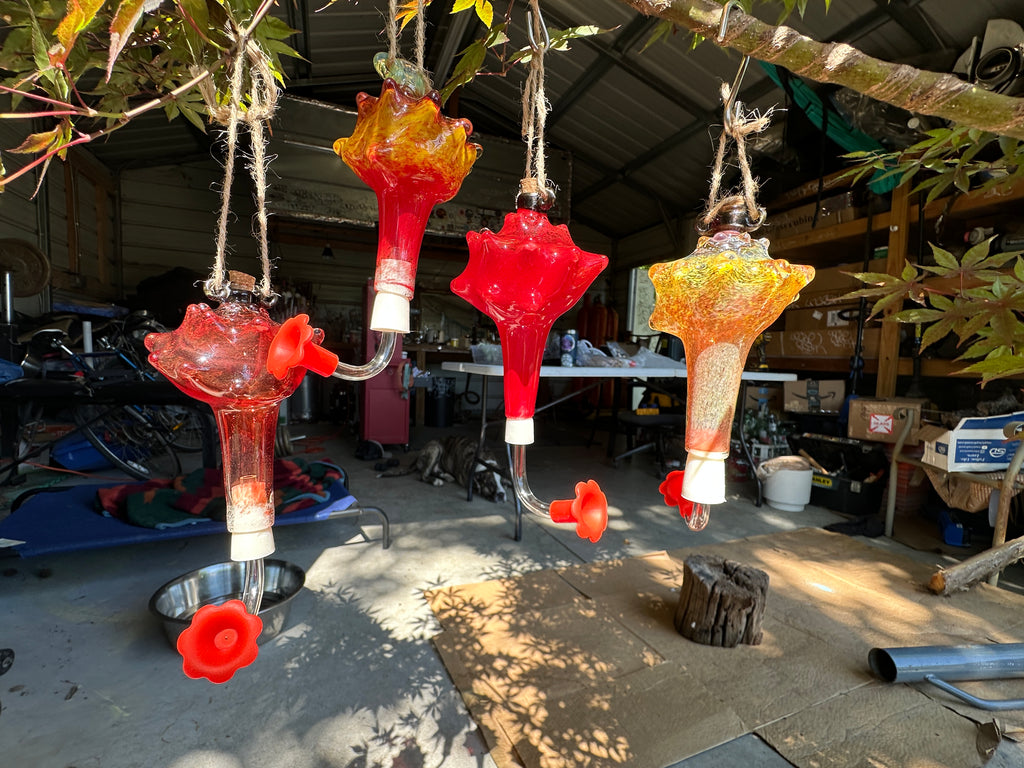 Hand-Blown Glass Conch Shell Hummingbird Feeder