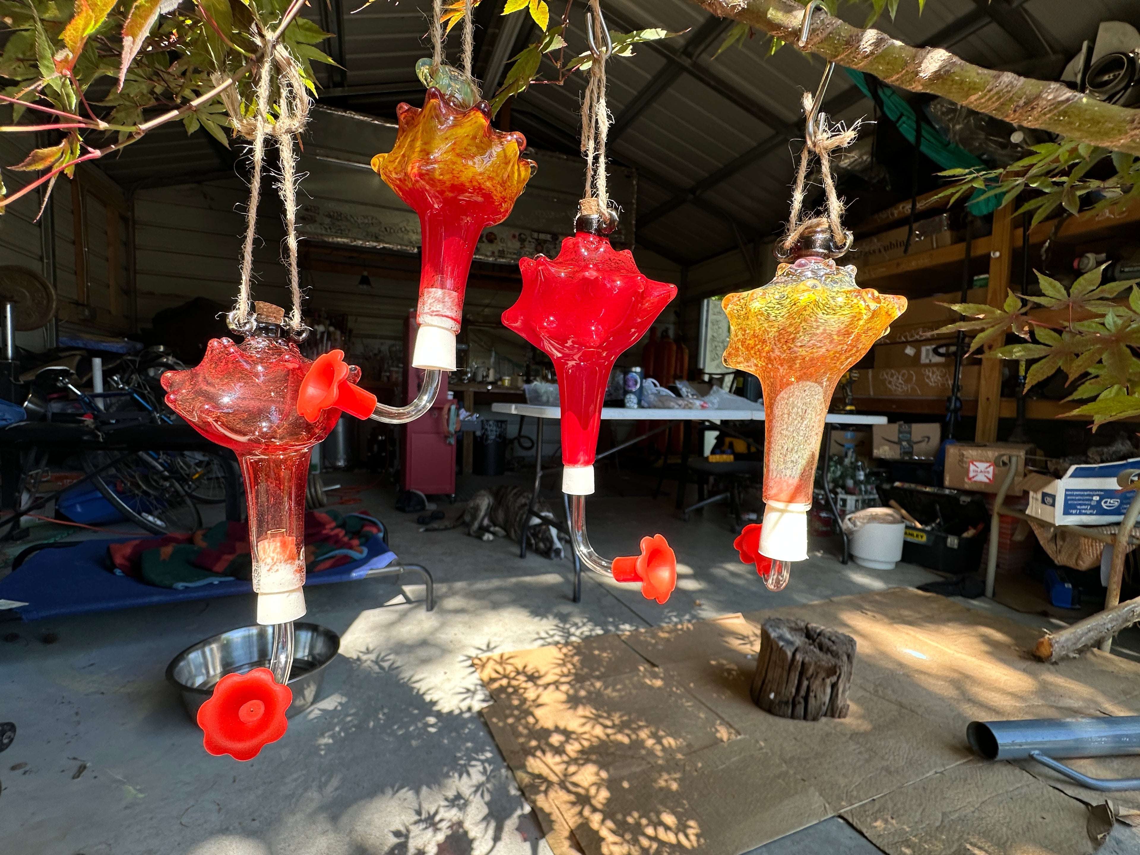 Hand-Blown Glass Conch Shell Hummingbird Feeder