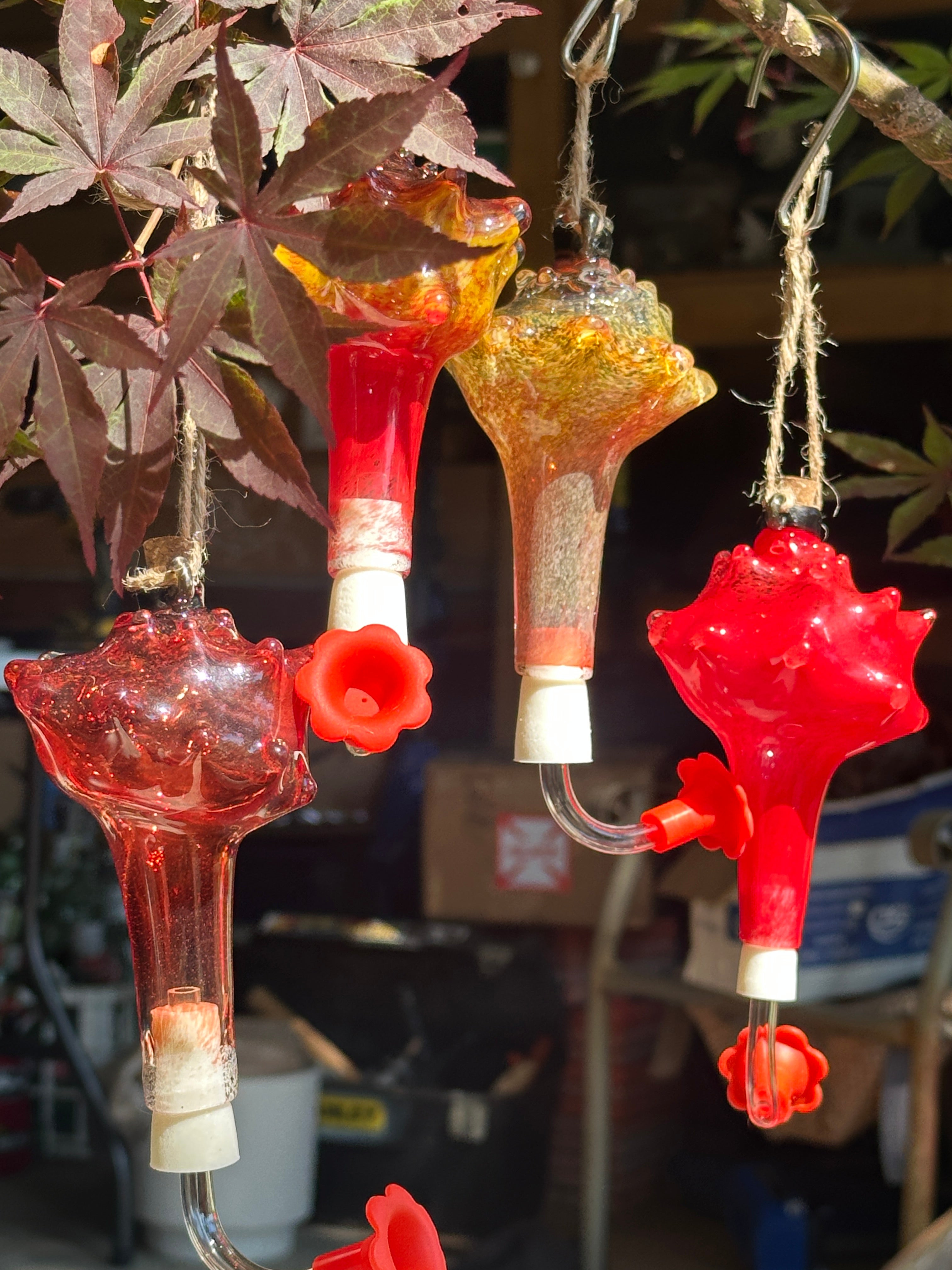 Hand-Blown Glass Conch Shell Hummingbird Feeder