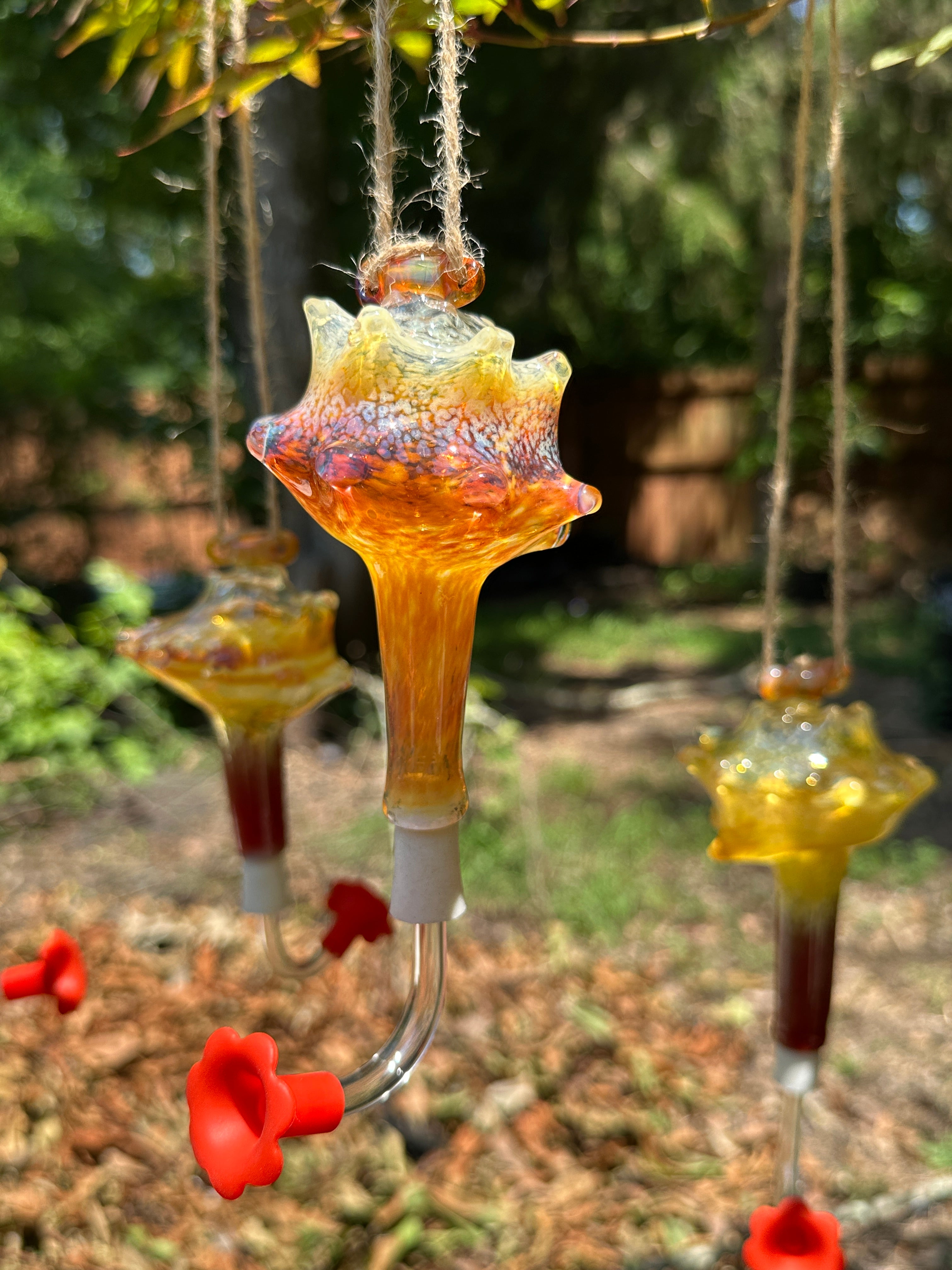 Hand-Blown Glass Conch Shell Hummingbird Feeder