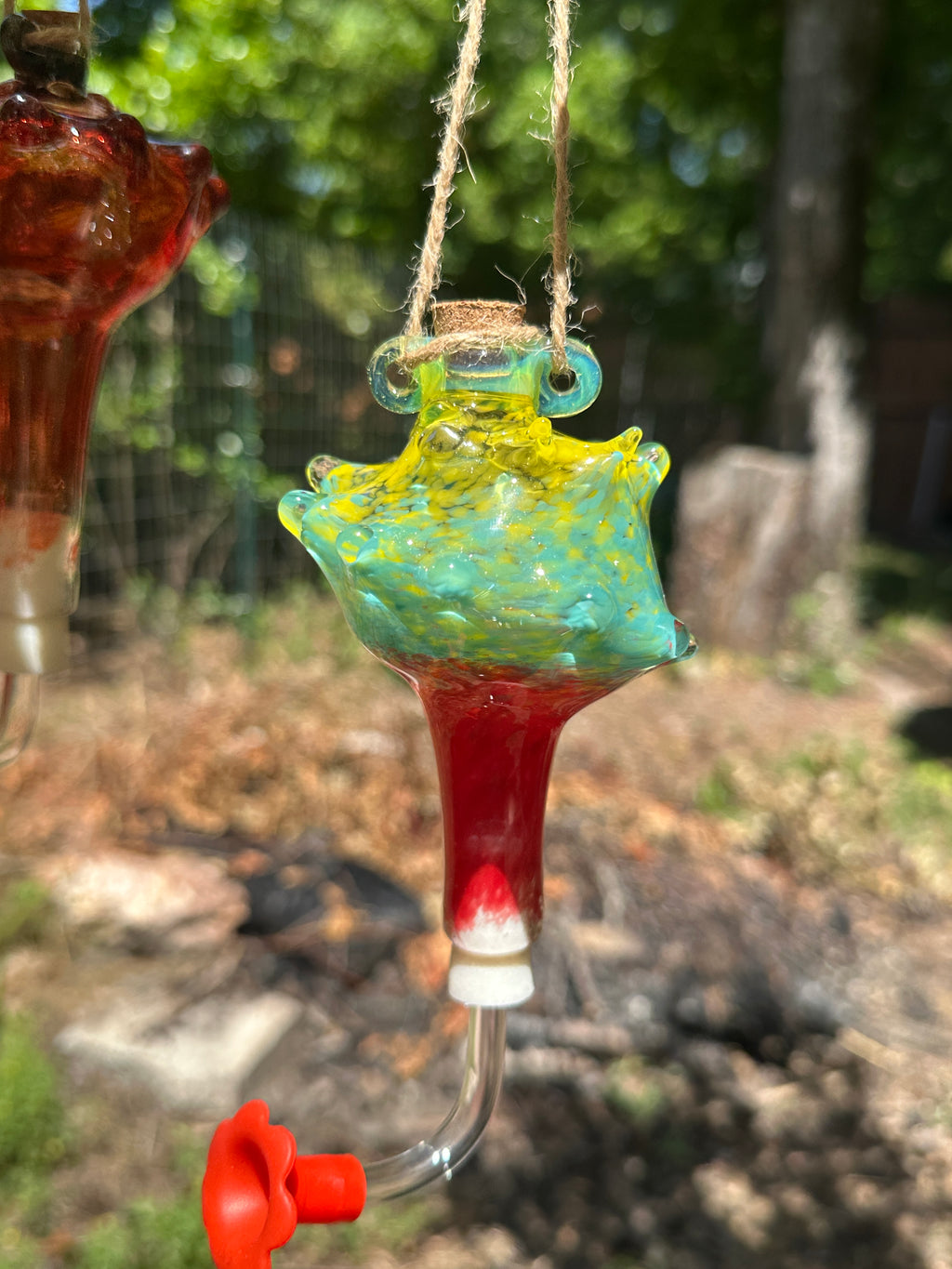Hand-Blown Glass Conch Shell Hummingbird Feeder