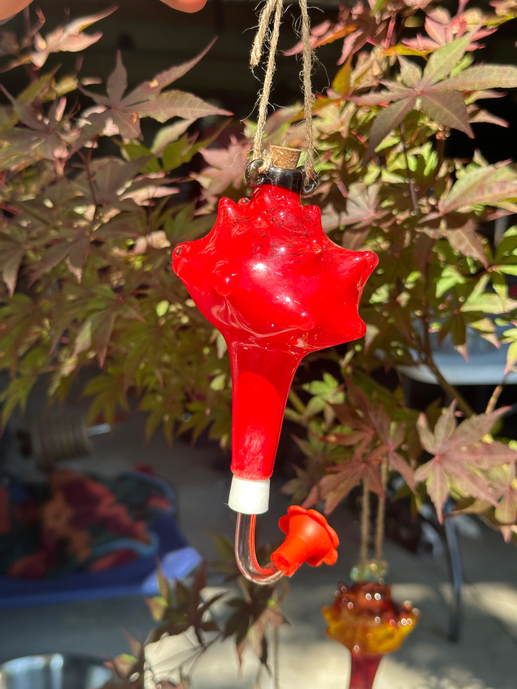 Hand-Blown Glass Conch Shell Hummingbird Feeder