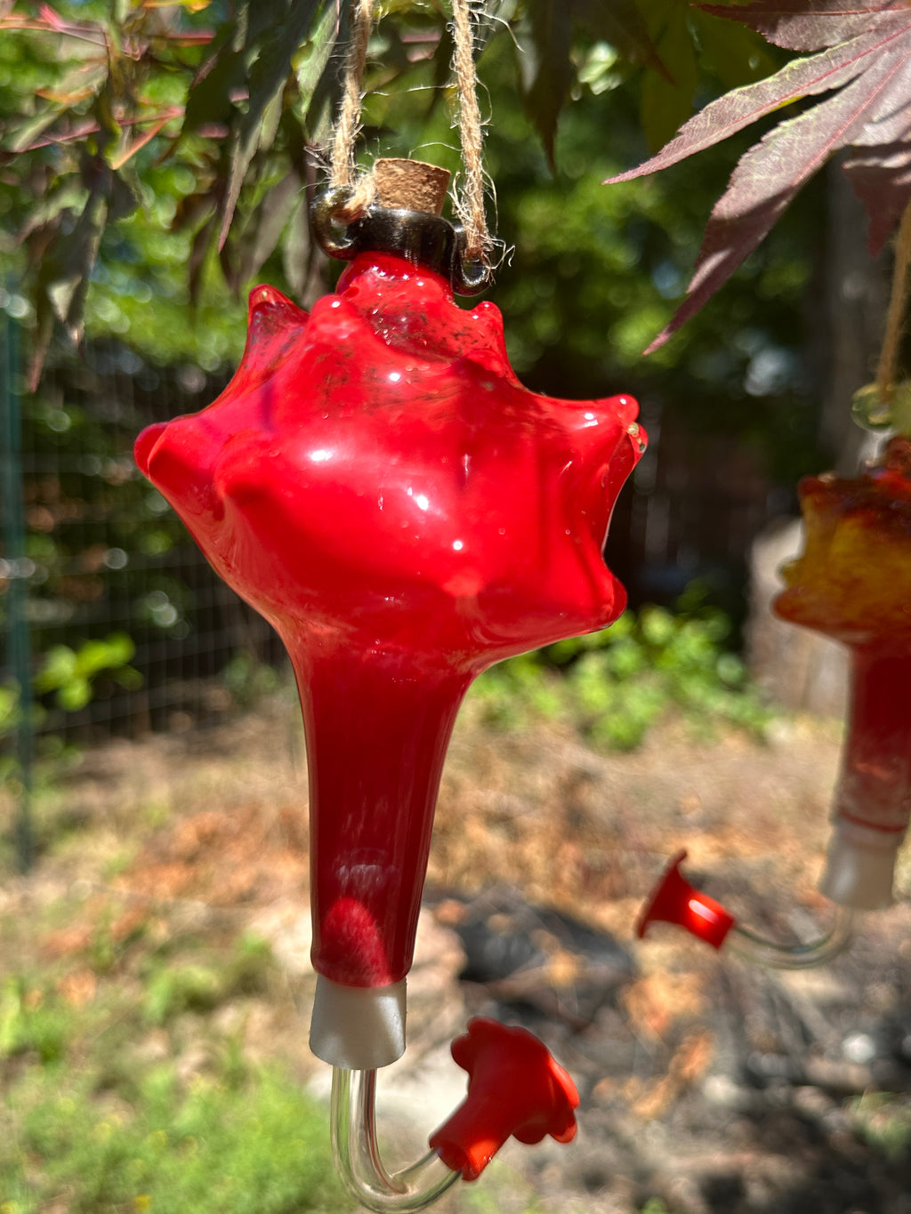 Hand-Blown Glass Conch Shell Hummingbird Feeder