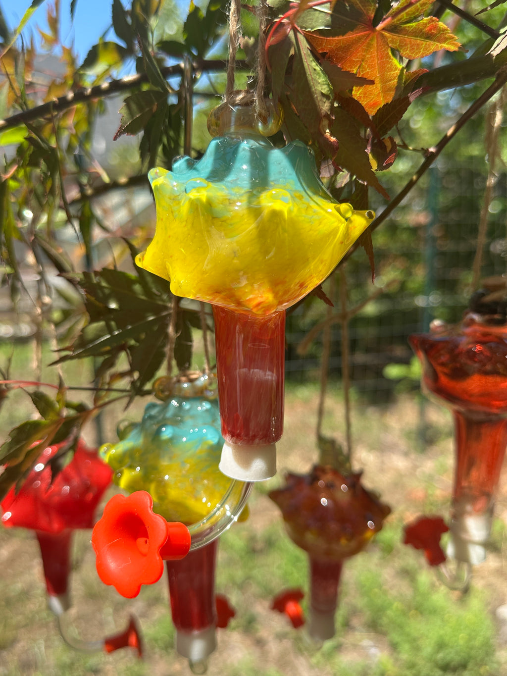 Hand-Blown Glass Conch Shell Hummingbird Feeder