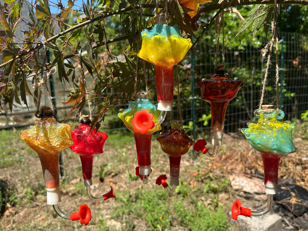 Hand-Blown Glass Conch Shell Hummingbird Feeder