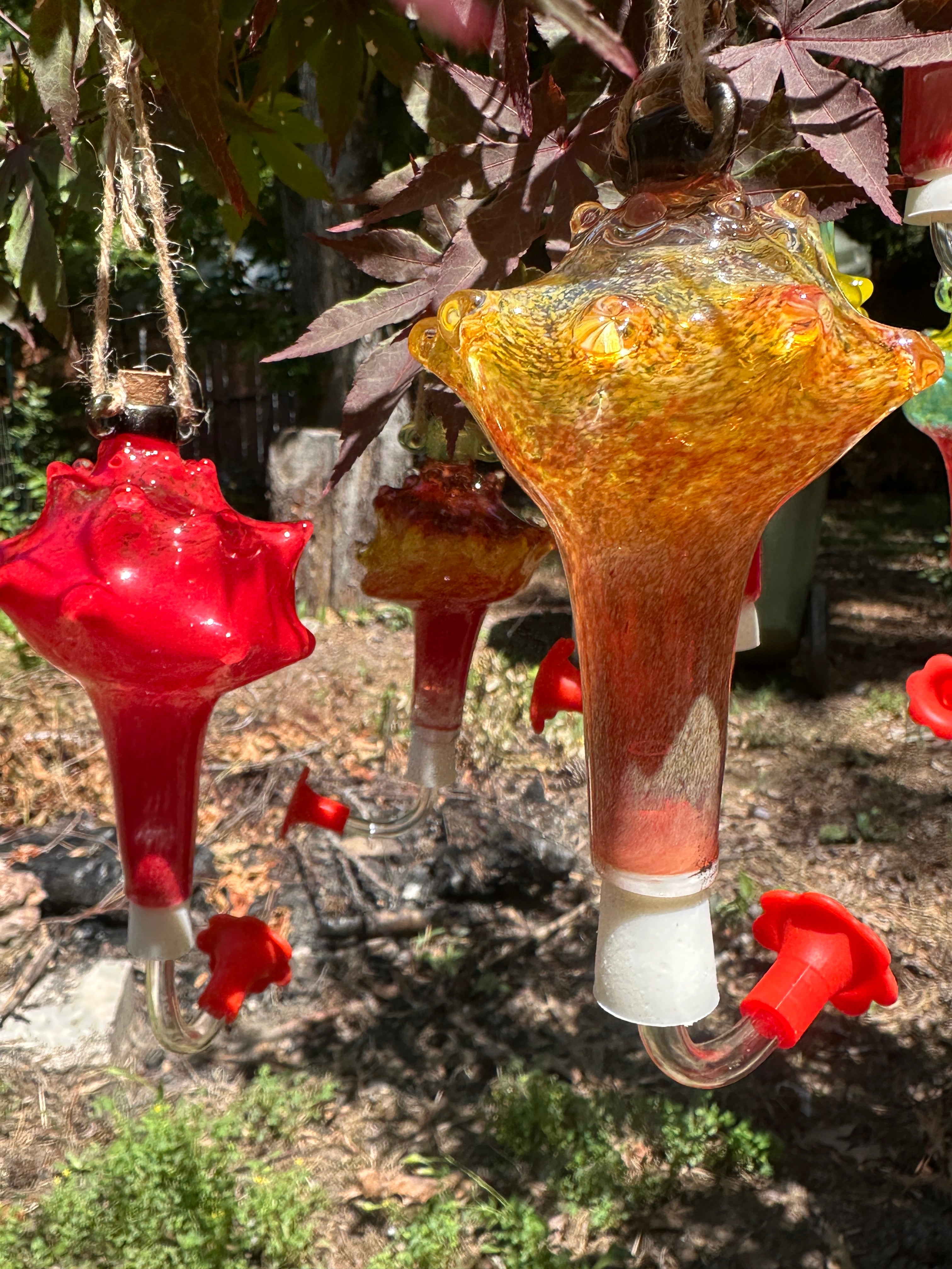 Hand-Blown Glass Conch Shell Hummingbird Feeder