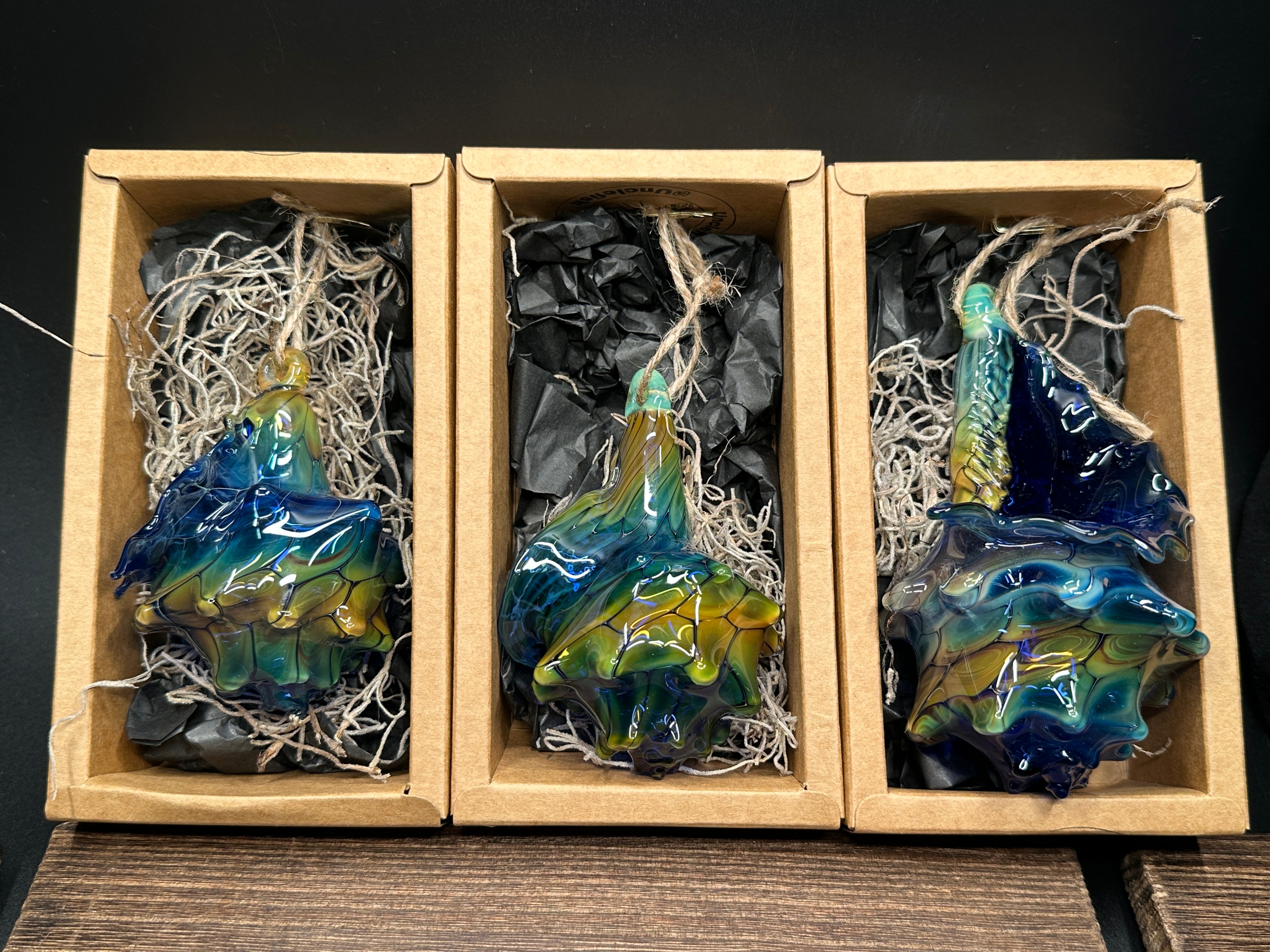 Blown Glass Conch Shell Hanging Air Plant Holder – Fume on Cobalt Series