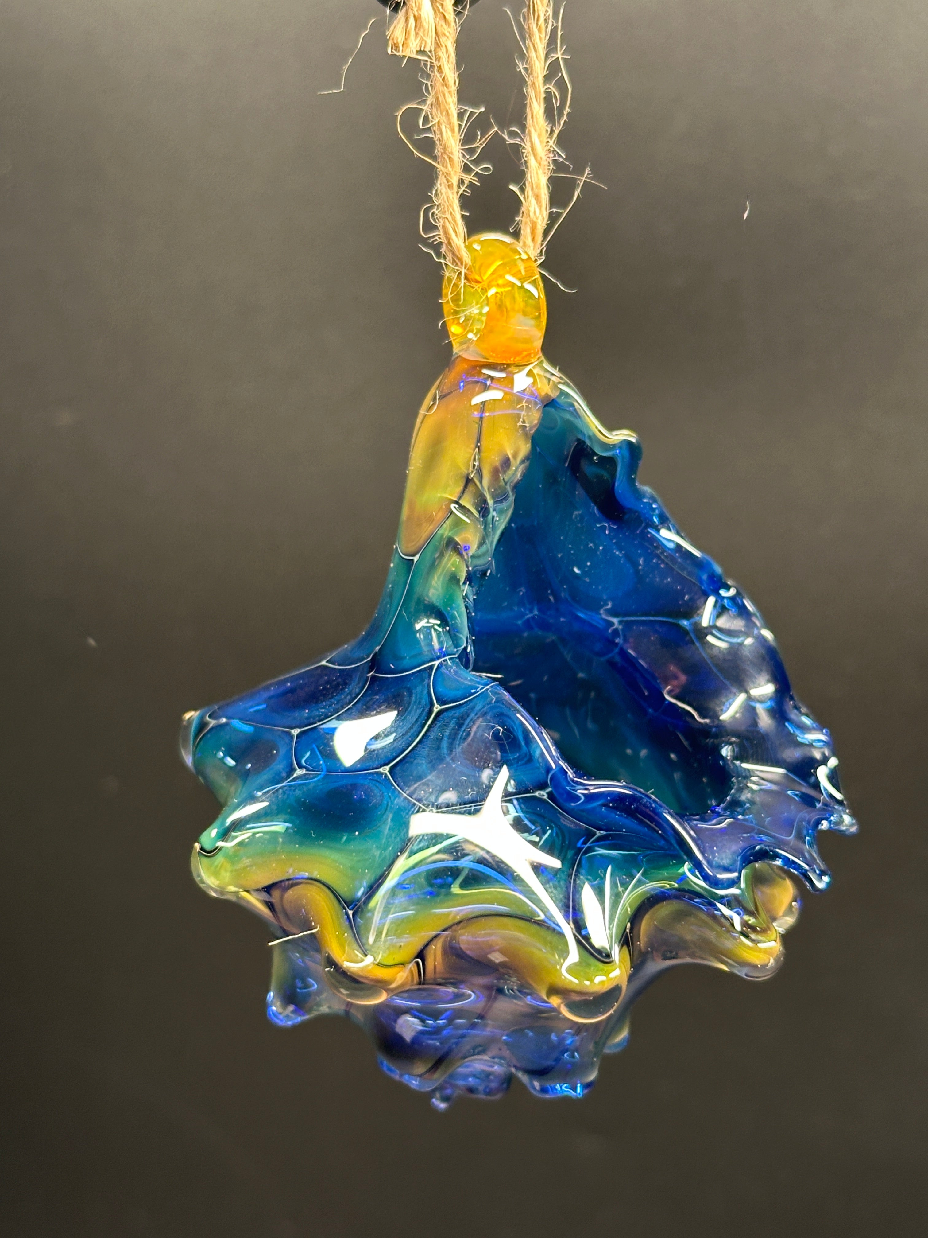 Blown Glass Conch Shell Hanging Air Plant Holder – Fume on Cobalt Series