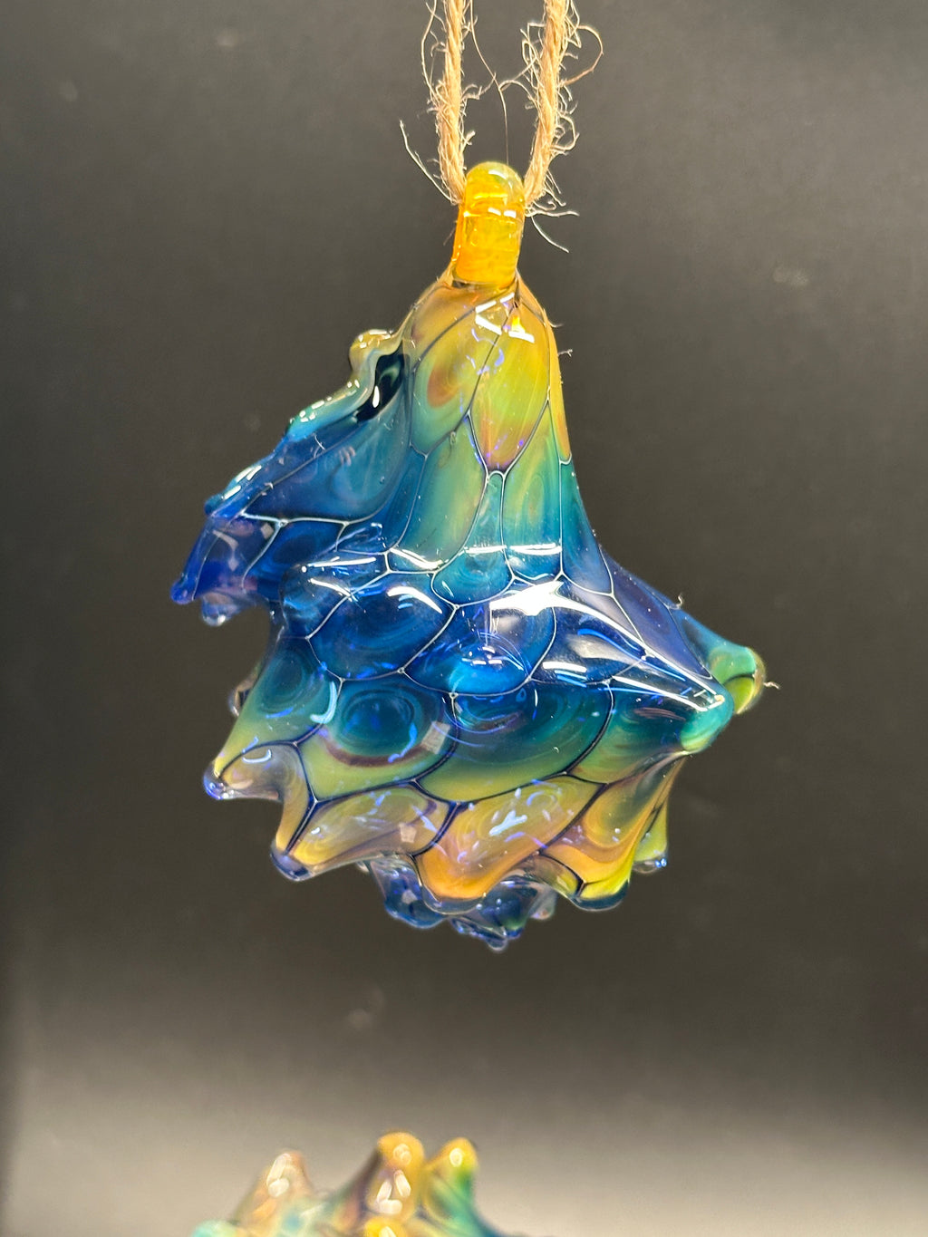 Blown Glass Conch Shell Hanging Air Plant Holder – Fume on Cobalt Series