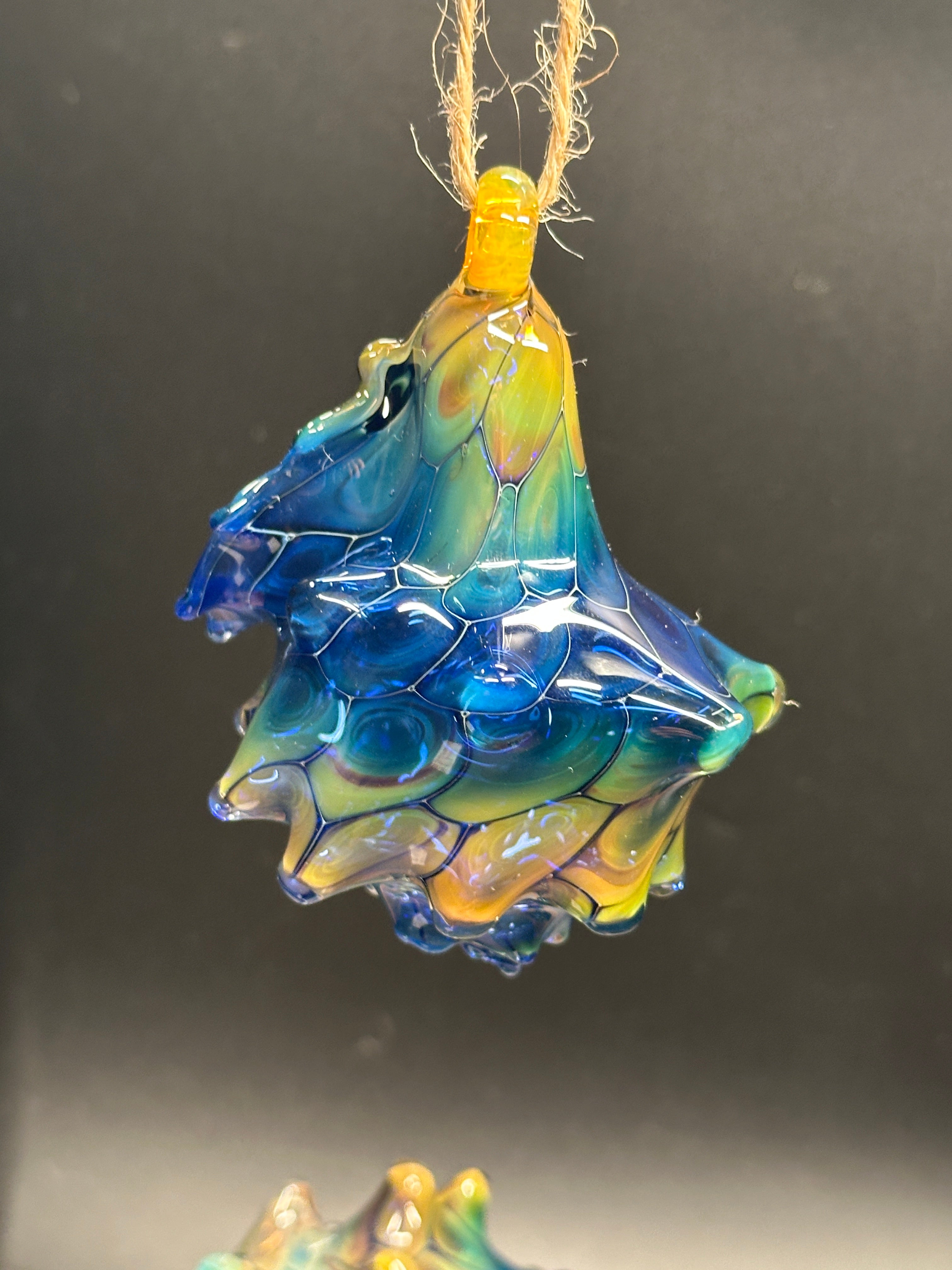 Blown Glass Conch Shell Hanging Air Plant Holder – Fume on Cobalt Series
