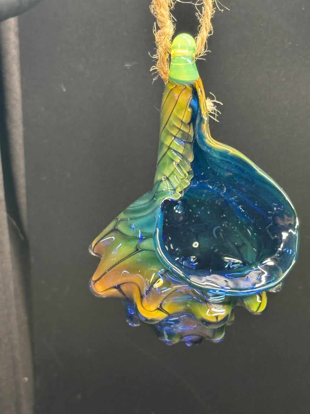 Blown Glass Conch Shell Hanging Air Plant Holder – Fume on Cobalt Series