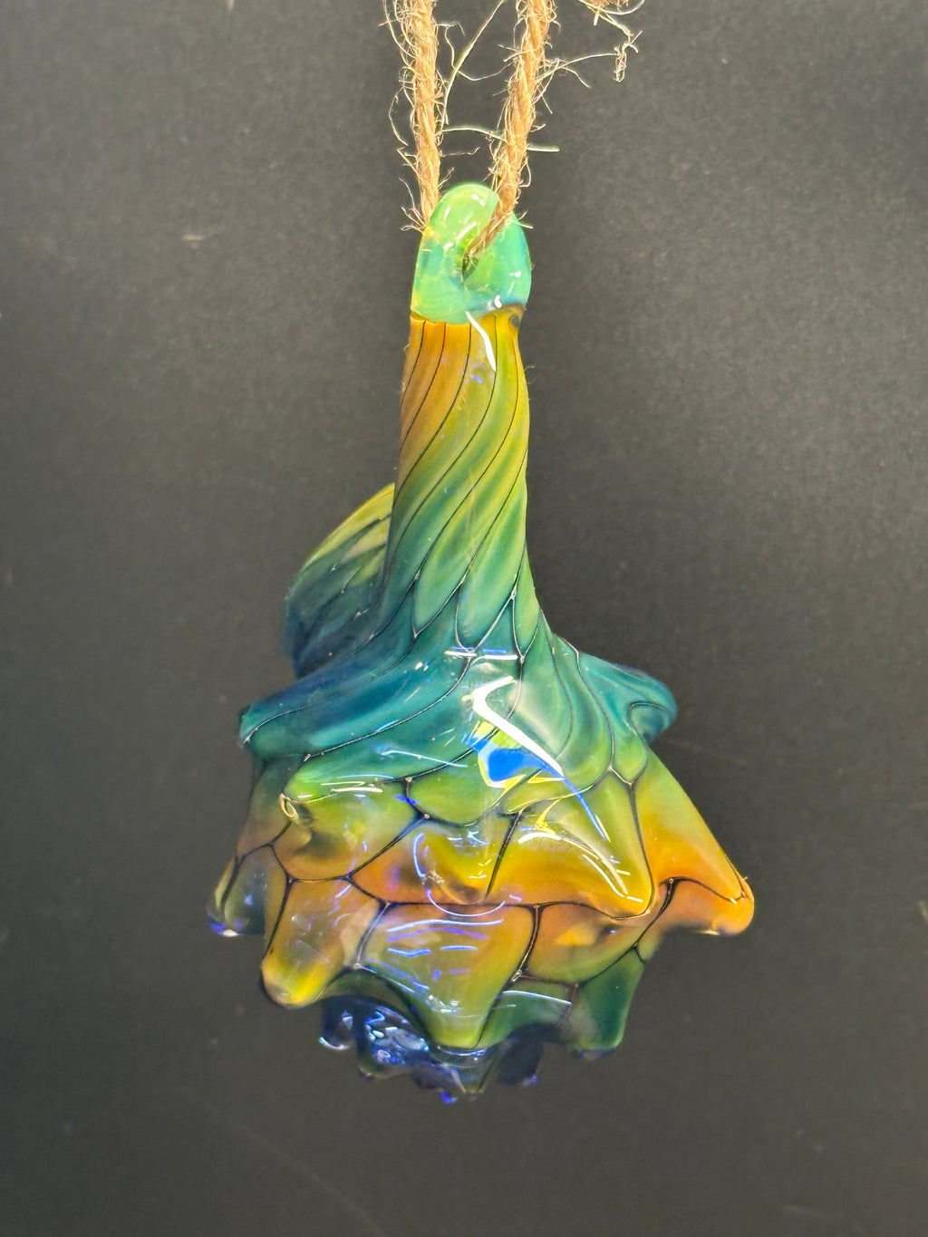 Blown Glass Conch Shell Hanging Air Plant Holder – Fume on Cobalt Series