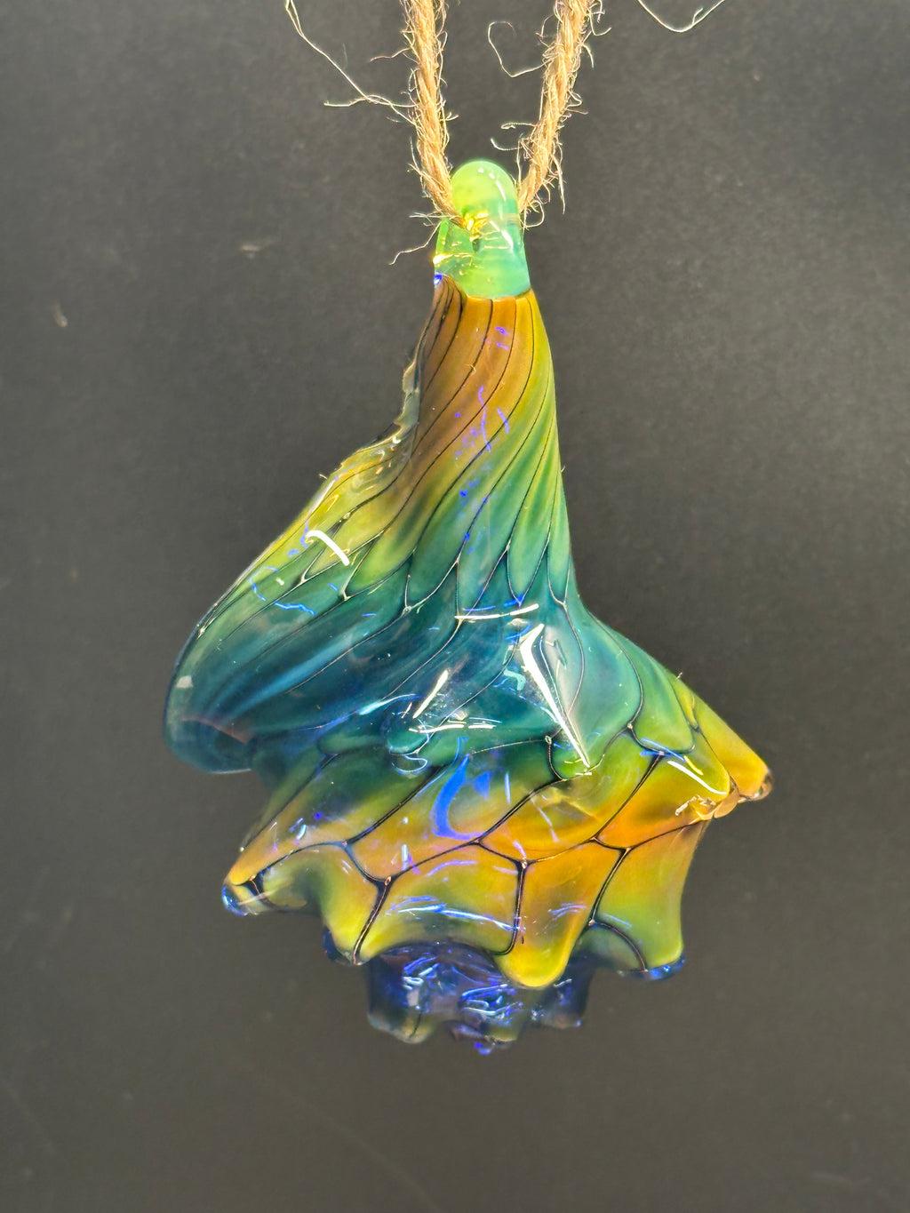 Blown Glass Conch Shell Hanging Air Plant Holder – Fume on Cobalt Series