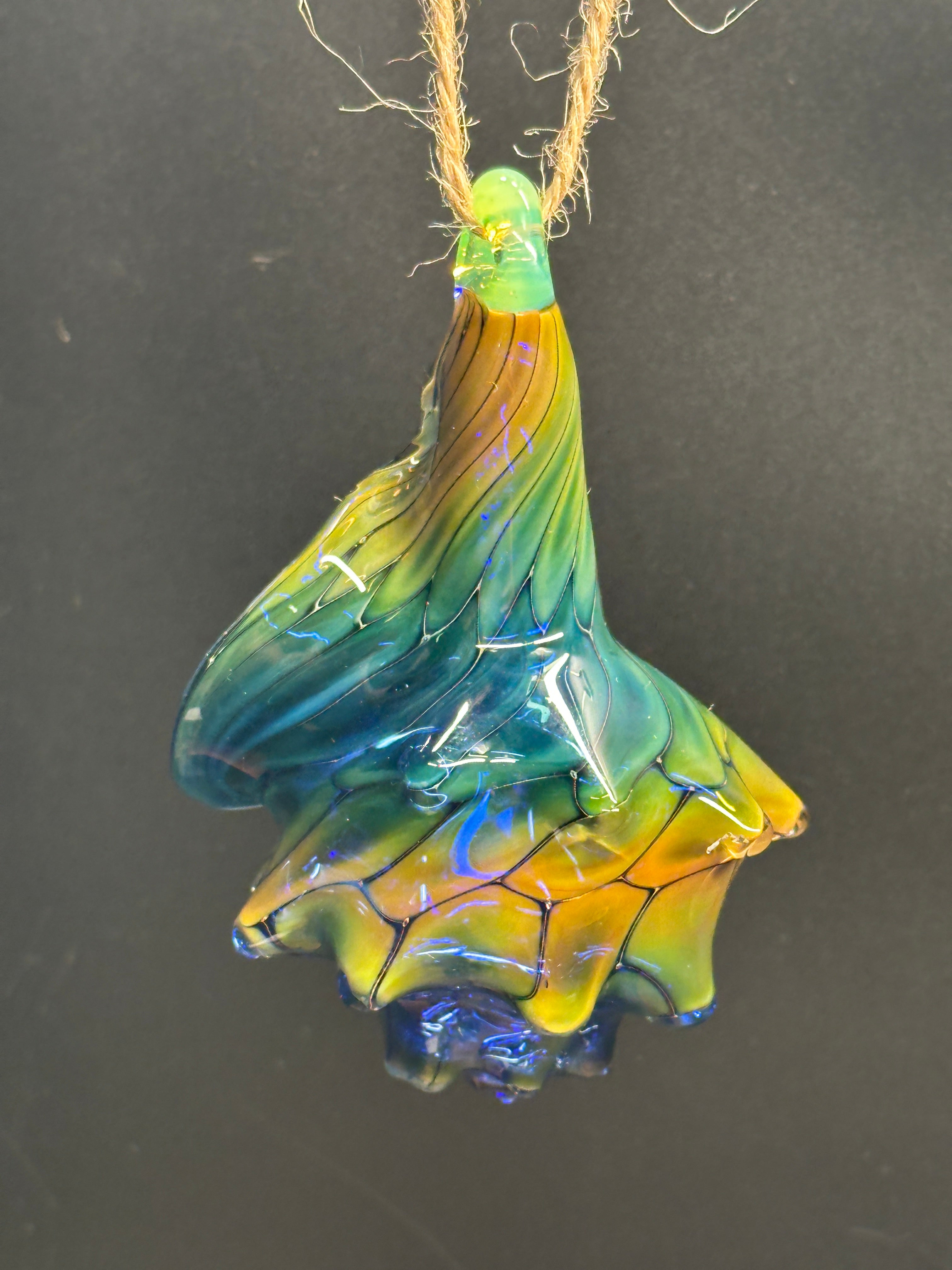 Blown Glass Conch Shell Hanging Air Plant Holder – Fume on Cobalt Series