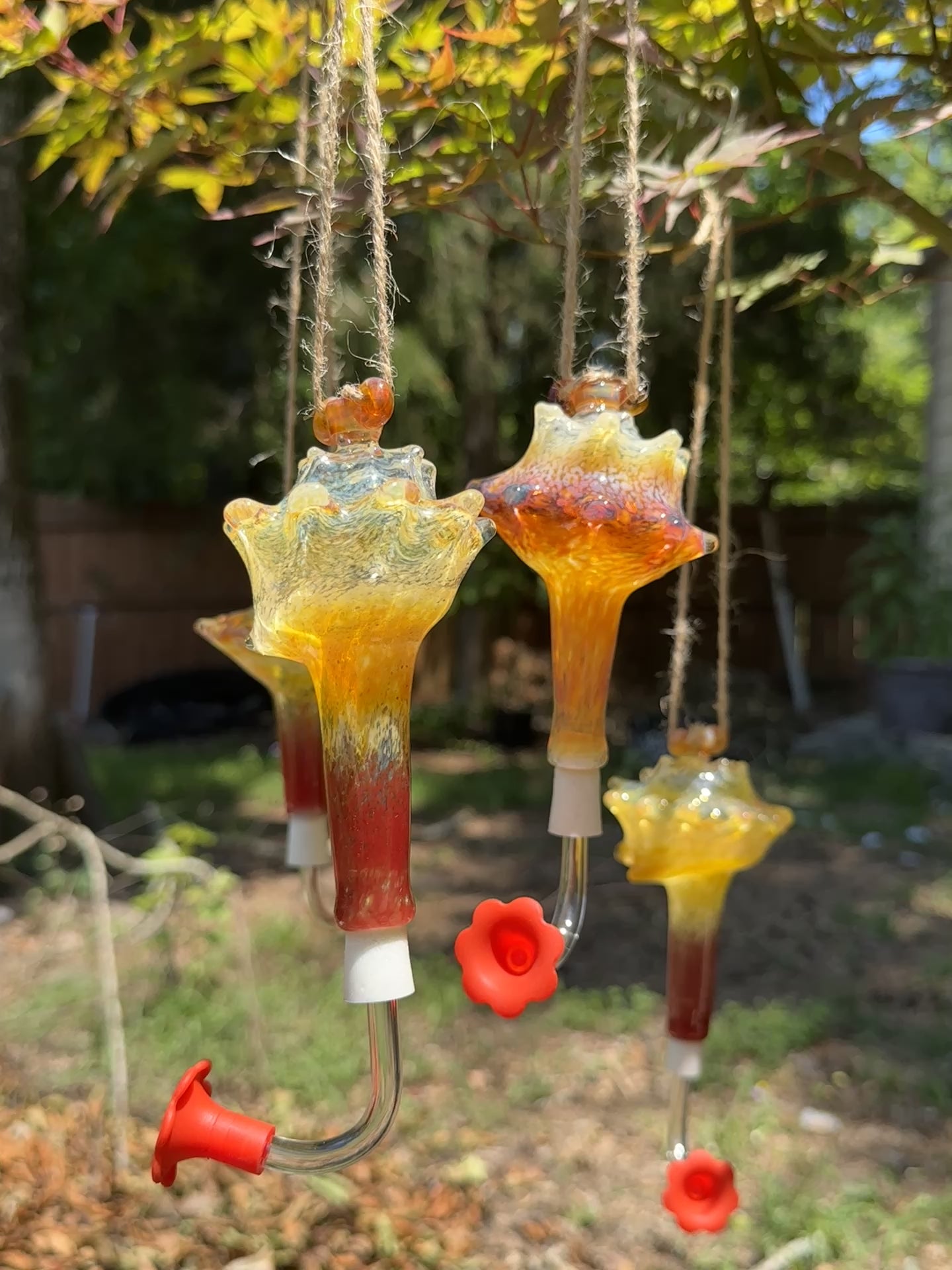 Hand-Blown Glass Conch Shell Hummingbird Feeder